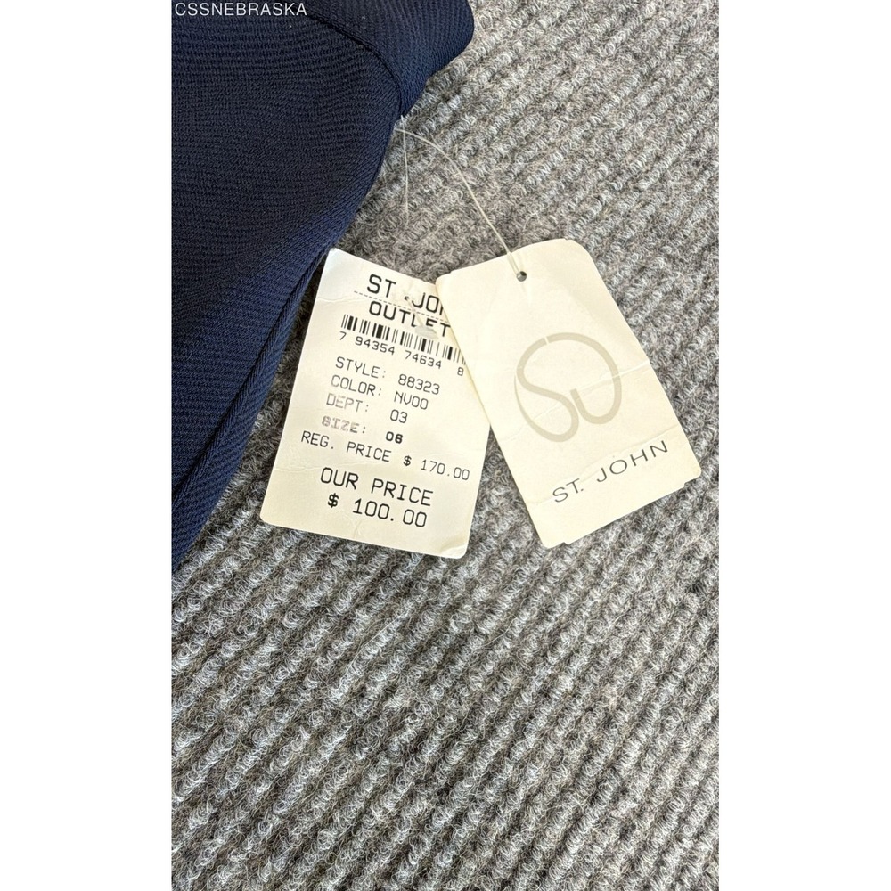 Vintage Y2K St. John Women's Navy Blue Cotton Side Zip Wide Leg Pants Sz 6 NWT - Picture 5 of 9